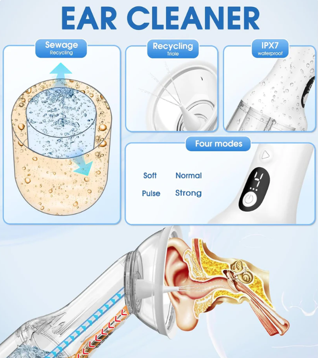 URBANOMAX™️ Electric Ear Cleaning Irrigator device with nozzle and control buttons, designed for gentle ear hygiene.