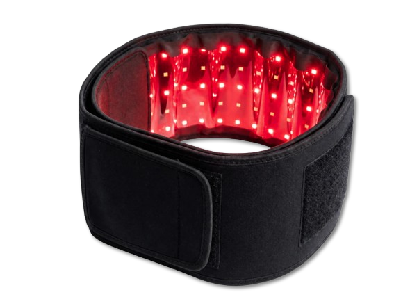 Urbanomax™ Red Light Therapy Belt shown in a close-up image, featuring adjustable straps and red LED lights for therapy use.