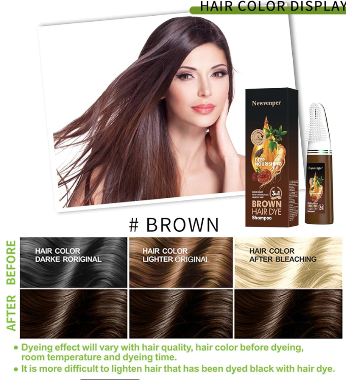 4-in-1 Hair Dye Hair Color Shampoo，Dark Brown 200 ML