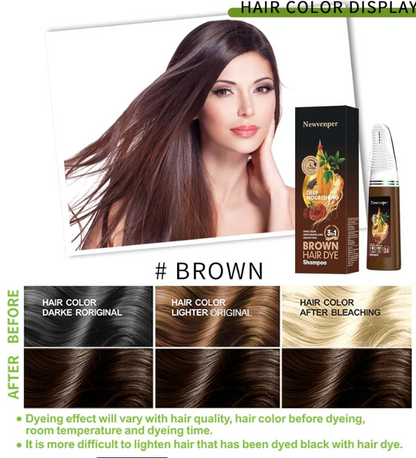 4-in-1 Hair Dye Hair Color Shampoo，Dark Brown 200 ML