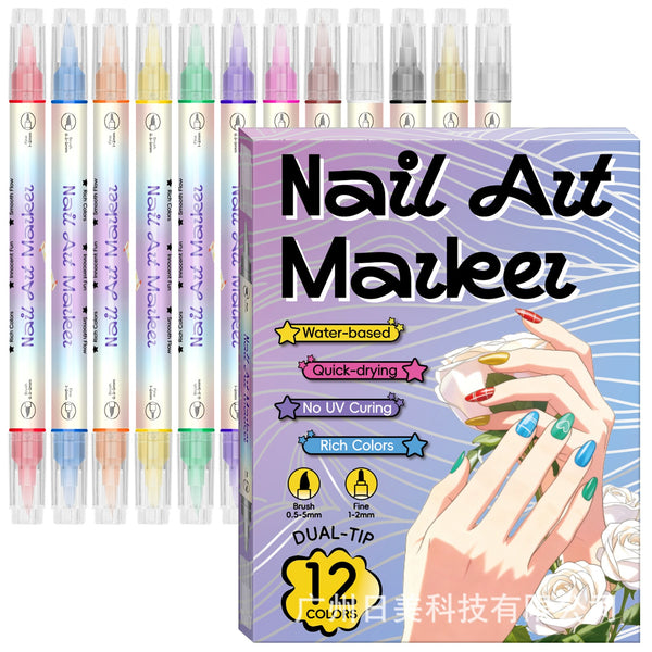 Set of Urbanomax™️12 Colors nail polish pens with vibrant shades, ideal for detailed nail art and professional manicure designs.