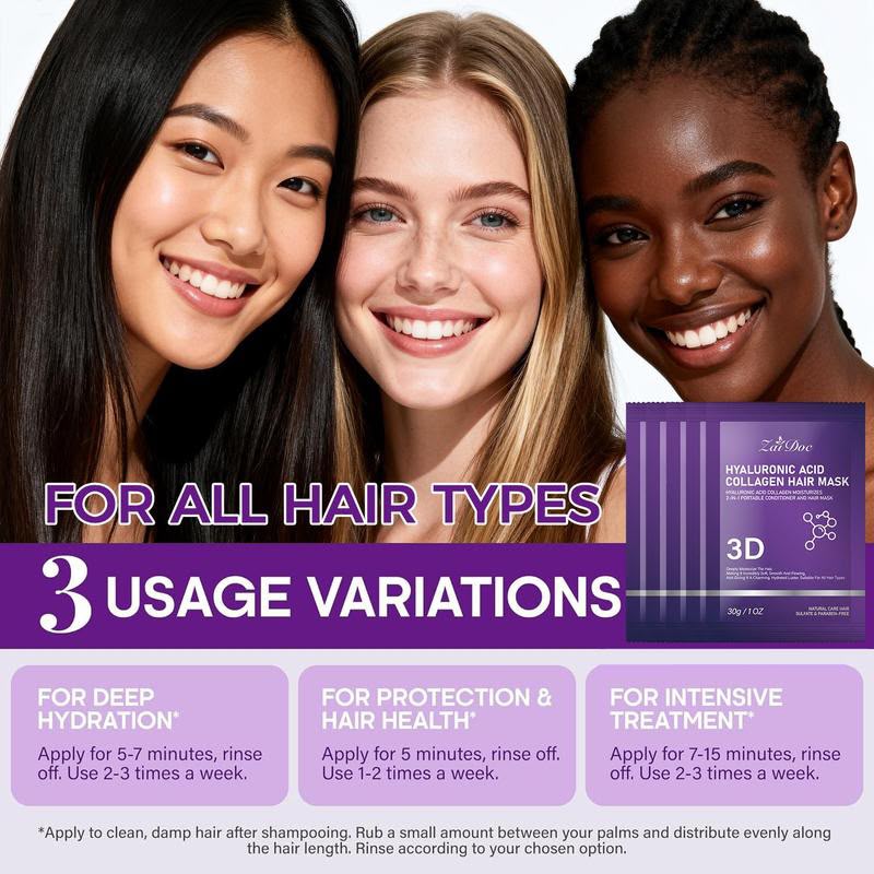 5Pcs-3D Hyaluronic Acid & Collagen Hair Mask 30g