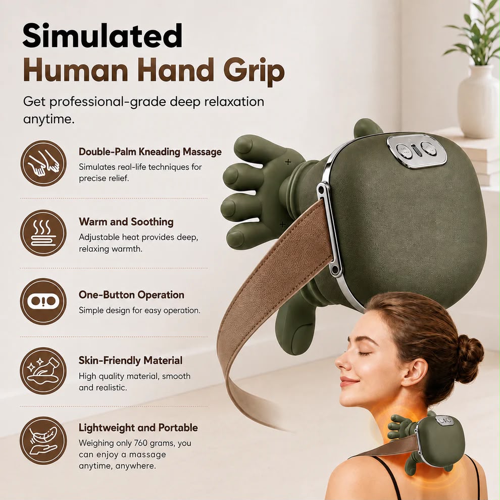 URBANOMAX Neck & Shoulder Pro massage device, showing ergonomic design and adjustable settings for targeted relief.