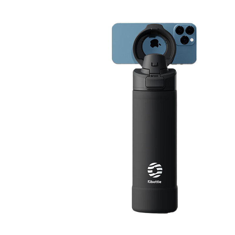 Magnetic insulated sports water bottle with phone holder, featuring a sleek design and vibrant Christmas-themed colors.