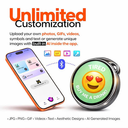 Urbanomax Mood Badge featuring vibrant design and branding, perfect for accessorizing clothing or bags with a stylish touch.