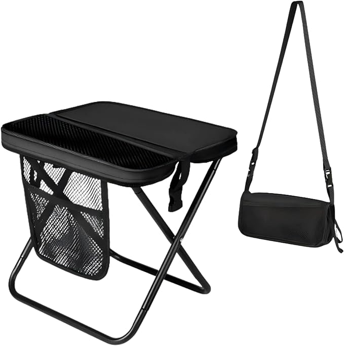 URBANOMAX portable chair folded inside a compact carrying bag, lightweight and convenient for outdoor seating.