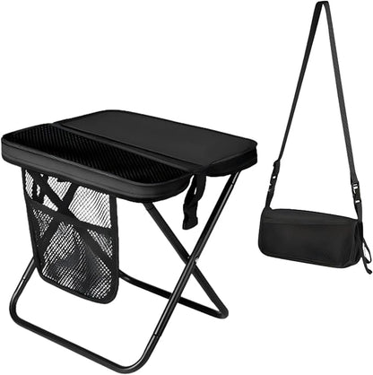 URBANOMAX portable chair folded inside a compact carrying bag, lightweight and convenient for outdoor seating.