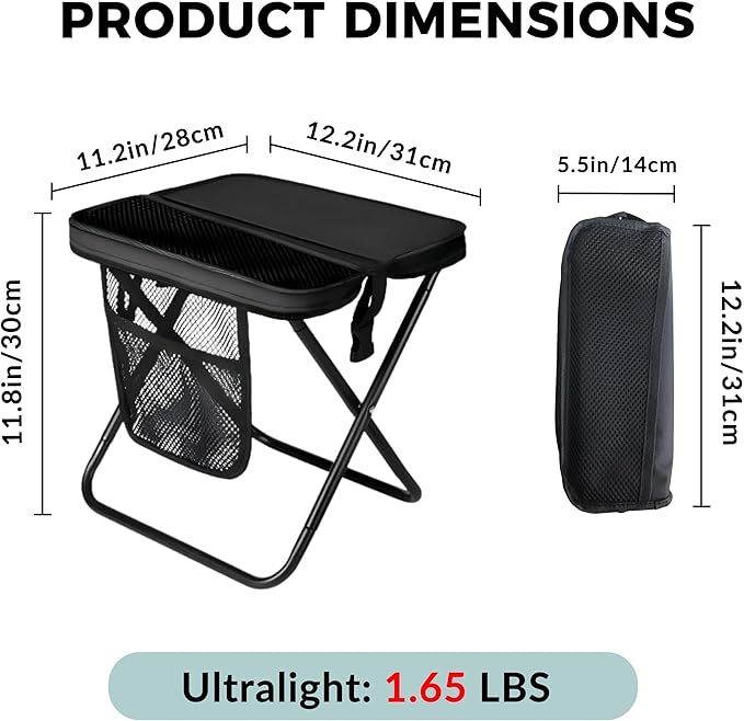 URBANOMAX portable chair folded inside a compact carrying bag, lightweight and ideal for outdoor use.