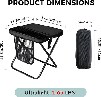 URBANOMAX portable chair folded inside a compact carrying bag, lightweight and ideal for outdoor use.