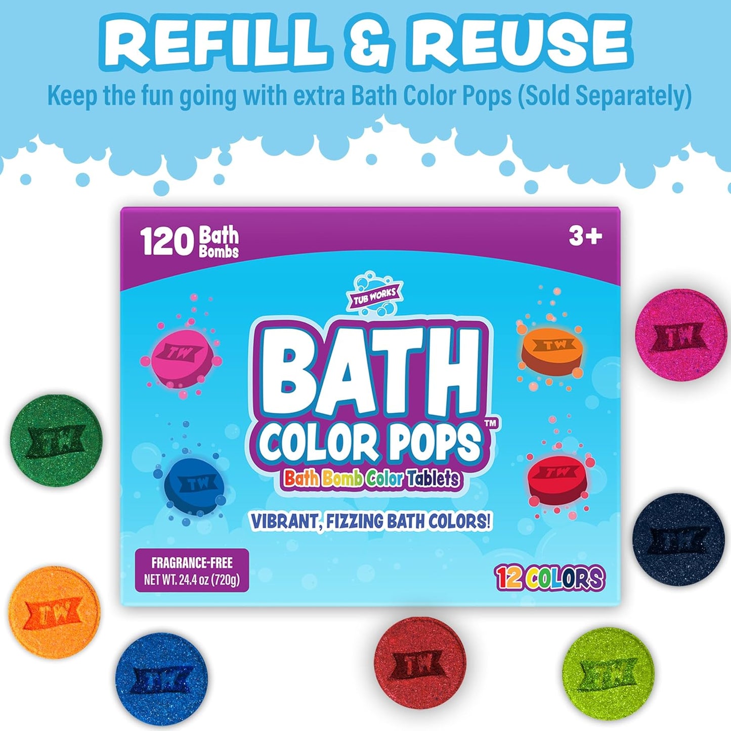 URBANOMAX Bath Color Brush™ Kids, colorful bath brush with soft bristles and ergonomic handle for children’s bath time fun.