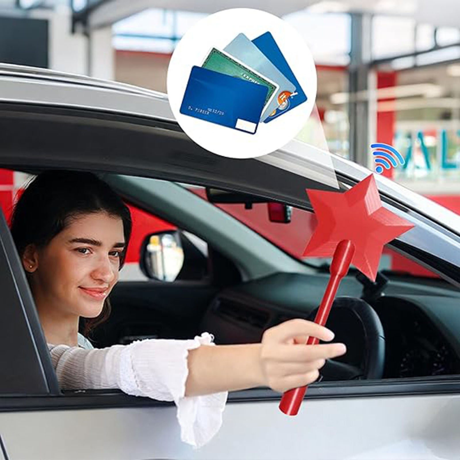 Magic Tap-to-Pay Wand in festive design, perfect for Christmas celebrations and holiday shopping convenience.