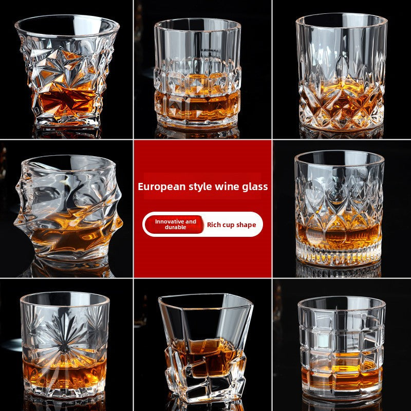 Clear glass whiskey cup with festive Christmas design, perfect for holiday gatherings and celebrations.
