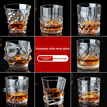 Clear glass whiskey cup with festive Christmas design, perfect for holiday gatherings and celebrations.
