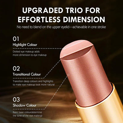 Urbanomax 3 in 1 eyeshadow stick with multiple shades, showcasing its smooth, blendable formula and compact design for versatile eye makeup.