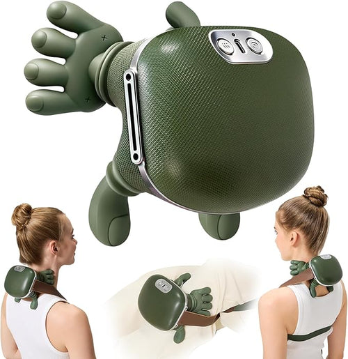 URBANOMAX Neck & Shoulder Pro massage device with ergonomic design for targeted relief, shown in use on the neck and shoulders.