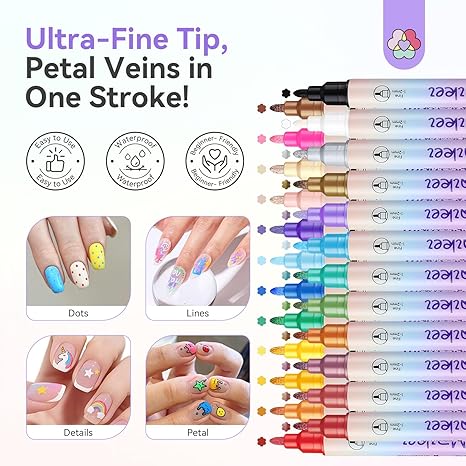 URBANOMAX 12-color nail polish pens set with vibrant shades and fine tips for precise nail art and DIY manicures.