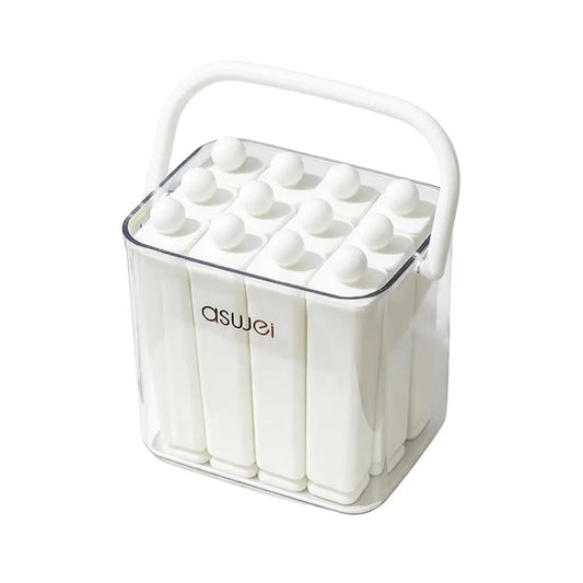 URBANOMAX silicone popsicle mold with lid, showing colorful frozen popsicles inside for making homemade frozen treats.