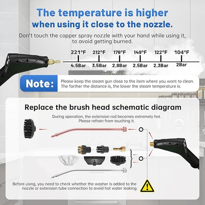 URBANOMAX pressurized handheld steam cleaner with a water tank and steam nozzle for deep cleaning surfaces.