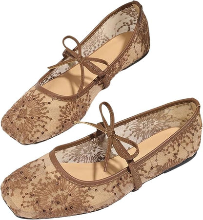 Urbanomax women's square-toe ballet flats for Christmas, featuring stylish design and comfortable fit in a versatile shoe style.