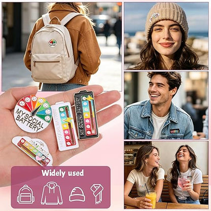 URBANOMAX Social Battery Pin™ featuring festive Christmas design with colorful social media icons on a silver pin.